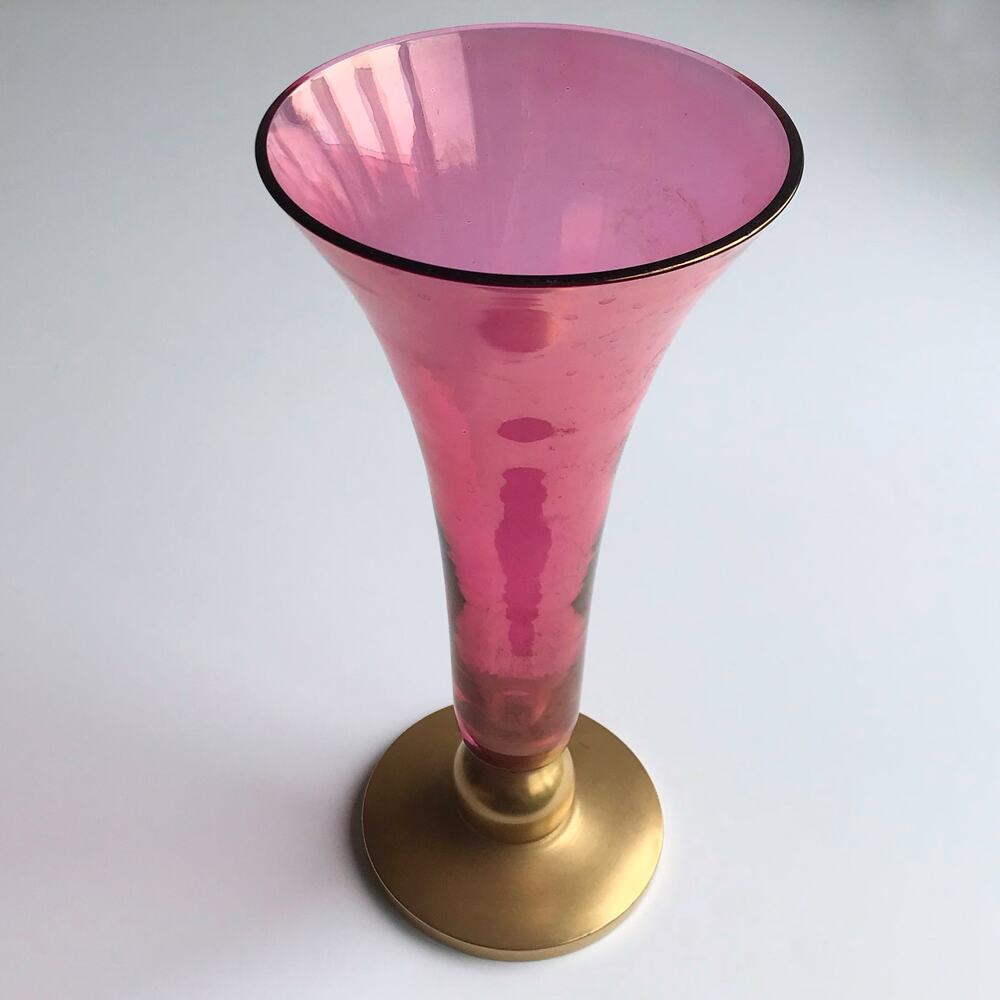 Vintage Gold Red Fluted Glass Vase MCM Home Decor Dark Romantic - Picture 1 of 7